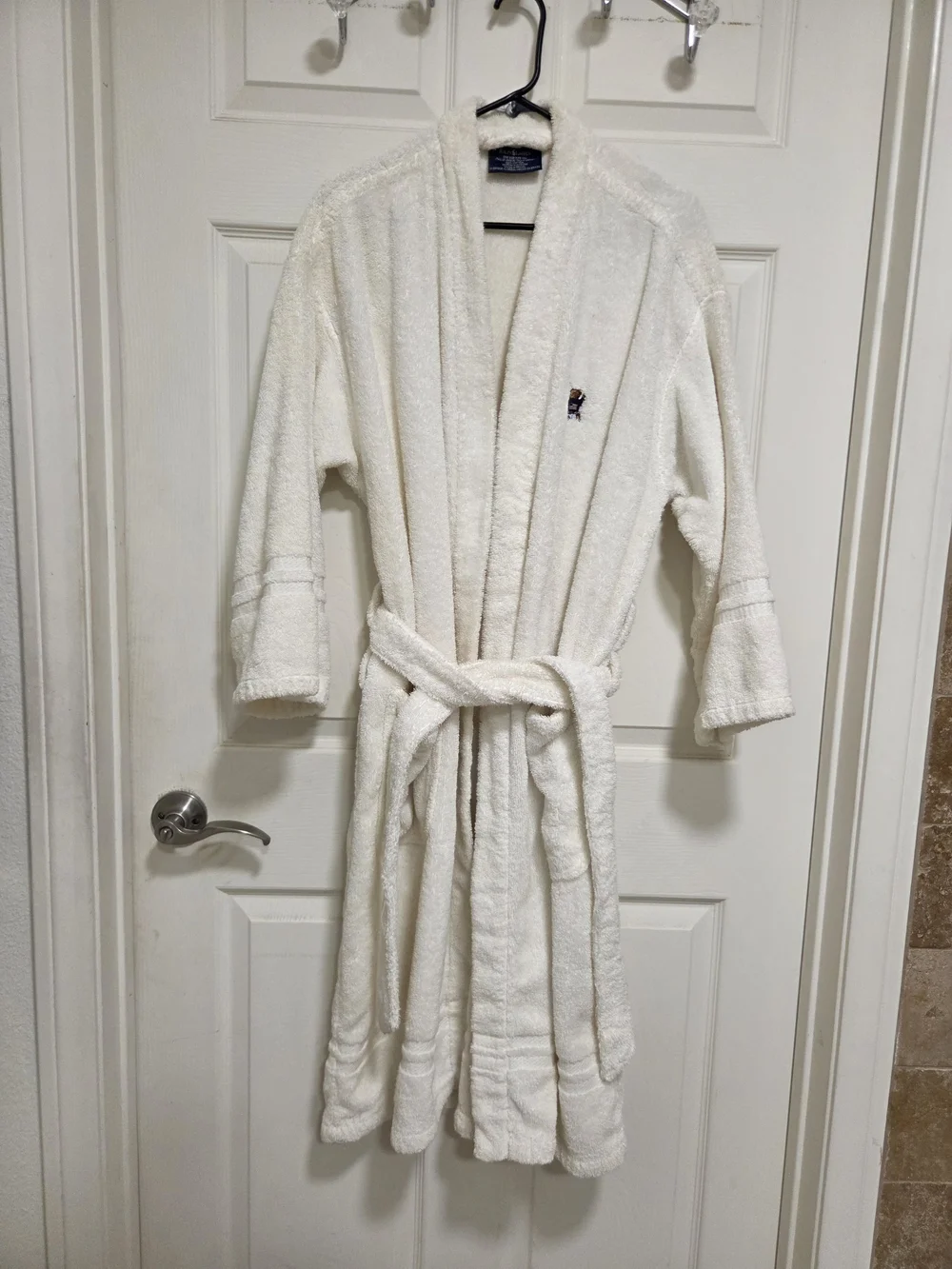 Vintage Polo Ralph Lauren FlagClassic White Terry Bathrobe with Embroidered Bear